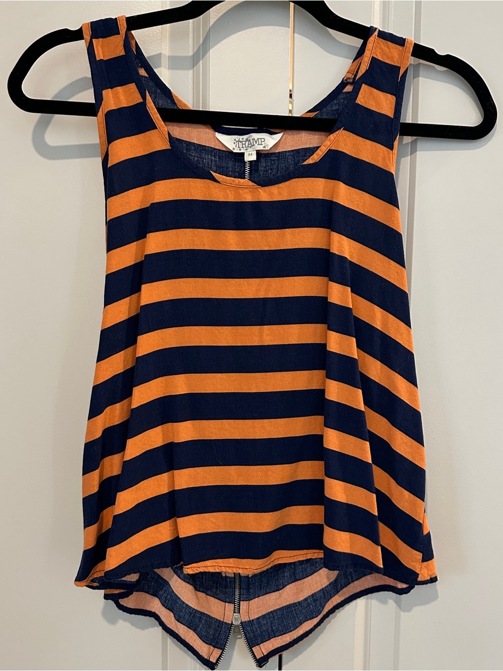 Sleveless Navy and Orange Striped Tank Top - Medium